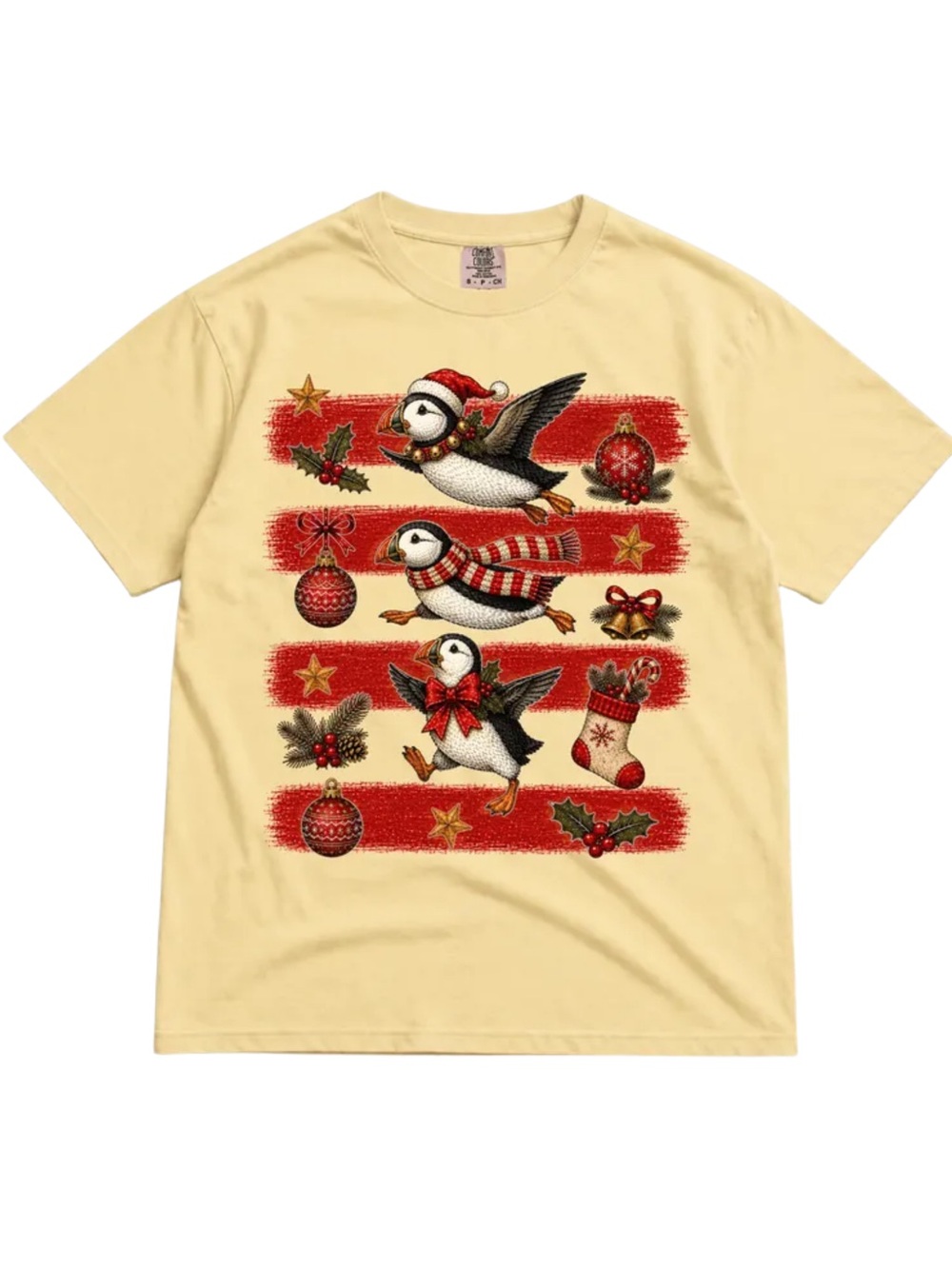 Comfort Colors Butter Puffin Holiday Graphic Tee with Red Accents